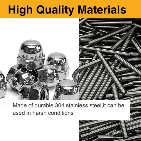 Acorn Nut Kit 70 Piece Stainless Steel Dome Head Hex Cap Nuts Set 8 32 10 24 1 4 20 5 16 18 for Indoor and Outdoor Use