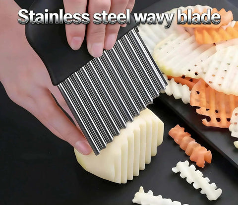 French Fry Slicer With Large Crinkle Cutter For Perfect Fries And Veggie Slices, Stainless Steel Wavy Knife Tool slicing potato