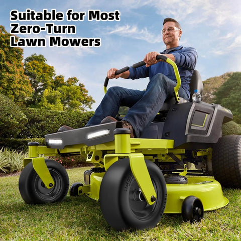 Flat Free 11x4.00-5 Front Lawn Mower Tire And Wheel Set With Solid Polyurethane Core for Zero Turn Mowers in use outdoors