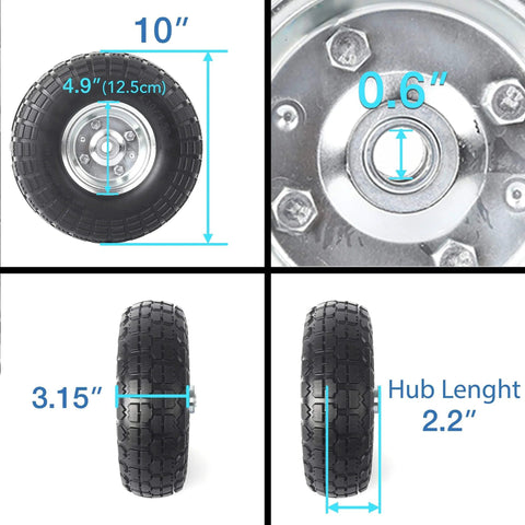 4-Pack 10-Inch Solid Rubber Tire Wheels Replacement 4.10/3.50-4 No Flat With 5/8 Bearings And 2.2 Inch Offset Hub for carts