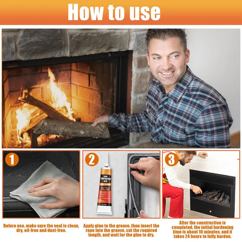 Wood stove gasket kit WANJAO by Amazon; 99in fiberglass rope seal with cement for high-temp sealing