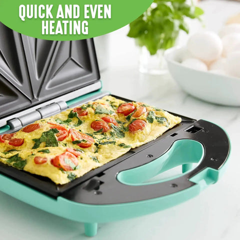Electric Waffle Maker And Panini Press With Ceramic Nonstick Plates For Grilled Cheese And Tuna Melts, turquoise color