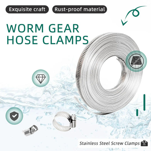 36 Ft Hose Clamp Kit With 304 Stainless Steel Large Band Clamps And 16 Heavy Duty Fasteners shown in coiled view.