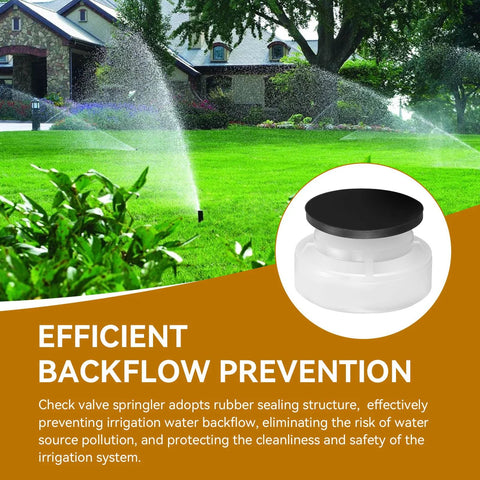White plastic sprinkler check valve with black cap, for irrigation backflow prevention