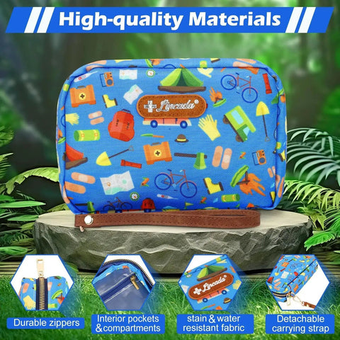 Grab And Go Travel First Aid Kit For Kids And Adults, 143-Piece All Purpose Emergency Kit with colorful bag and durable zippers