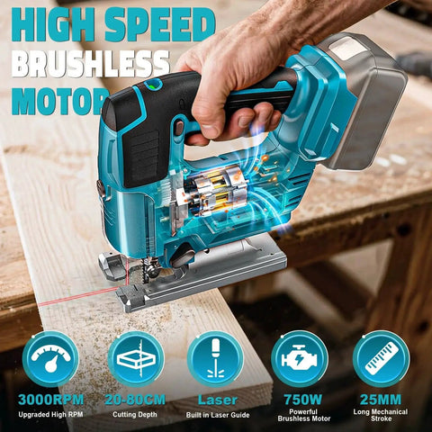 Cordless Jigsaw With Laser Guide For Makita 18V Battery, Cerycose Compatible Jig Saw With 800W Motor and 3000 RPM in use