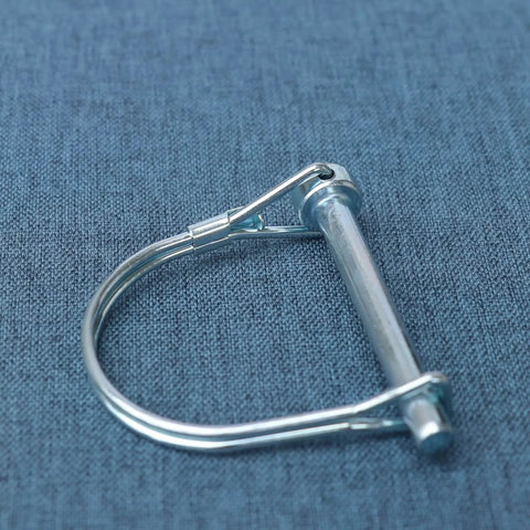 Beefy Heavy Duty Trailer Coupler Pin Pack Of 4 Zinc Plated Carbon Steel Hitch Pin Safety Locking Pins, shown on a blue background.