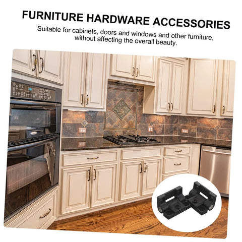 Plastic Cabinet Door Hinges Black Adjustable Torque Friction Positioning Stop Folding For Kitchen Bathroom Office Desks Anti Sagging Durable High Strength Plastic Hardware installed on white kitchen cabinets.