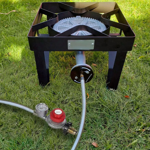 High Flow Propane Regulator With 12ft Braided Hose And Gauge For Forge Fire Pit And Outdoor Cooking GasPro Compatible 0 to 30 PSI