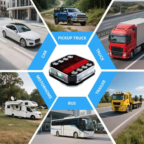 TWWFKK wireless trailer light with magnetic mount and red LED indicators for cars, trucks, trailers, and buses