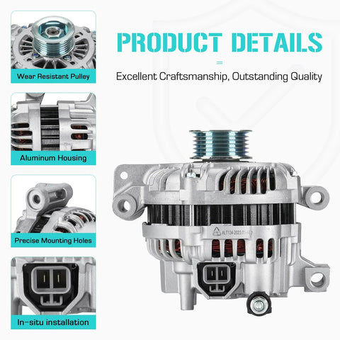 High Output 90 Amp 12 Volt Alternator For Mazda 6 2.3L 2003 2004 2005 Replacement Part With Aluminum Housing Copper Windings