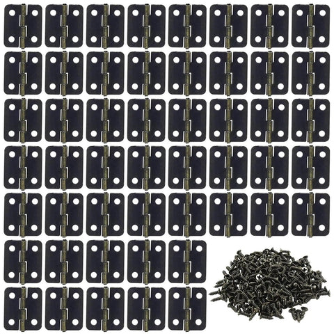 50 Pcs Mini Bronze Hinges Set for Jewelry Boxes and Small Cabinets 18x16mm Antique Bronze Decorative Hinges with Mounting Screws