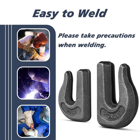 Eight Pack Weld On Chain Grab Hooks 3/8 G70 Forged Heavy Duty 6600 Lb WLL shown with welding illustrations