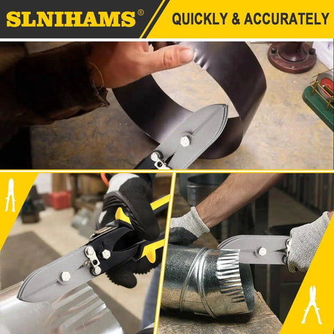 Five Blade Hand Crimper For Sheet Metal Ductwork And Stove Pipe Built Tough For 24 To 28 Gauge Ducts Downspouts And Gutter End Caps Ten Point Five Inch Crimping Tool Ideal For HVAC Projects in use on metal sheet and ductwork