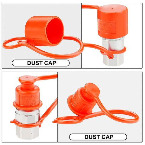 ANCIMOON 3/8 in NPT flat-face hydraulic quick-connect coupler with orange dust cap, front and side views