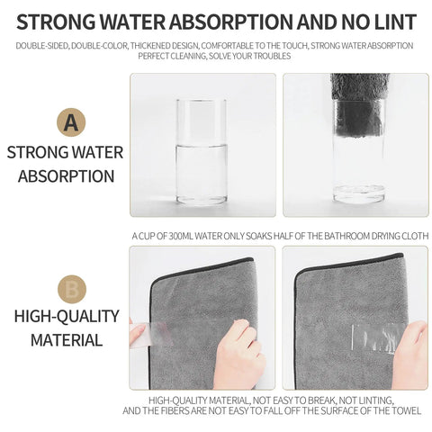 Close-up of Double Sided Microfiber Cleaning Towel For Shower And Car Detailing, Velvet Absorbing Side And Mesh Wipe Surface, Quick Dry Streak Free Cloths For Kitchen And Windows 40x40cm showing strong water absorption.