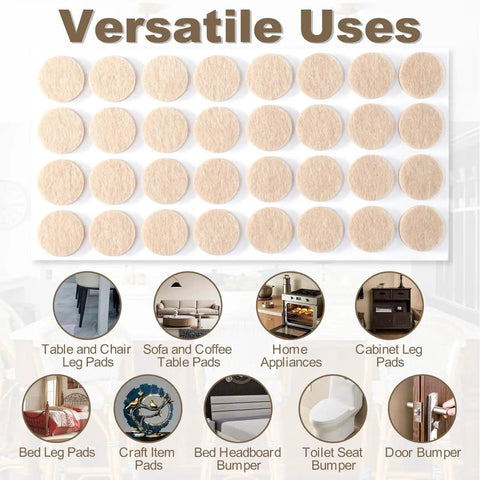 Self-Adhesive 0.8 Inch Felt Chair Leg Pads 96 Pcs Beige For Floor Protection shown with versatile uses.