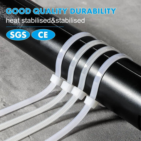 White Zip Ties 8 Inch 100 Pack Built Tough Heavy Duty Industrial Grade Cable Ties 40 Lb Tensile Strength UV Resistant