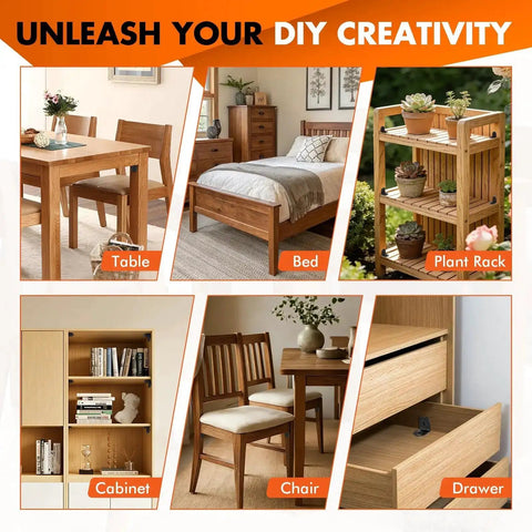 Furniture set with table, bed, plant rack, cabinet, chair, and drawer from All In One Value Kit With 40 Black L Brackets And 80 Screws Stainless Steel 90 Degree Right Angle Corner Braces For Shelves Cabinets And Furniture Easy DIY Install No Trips To The Hardware Store