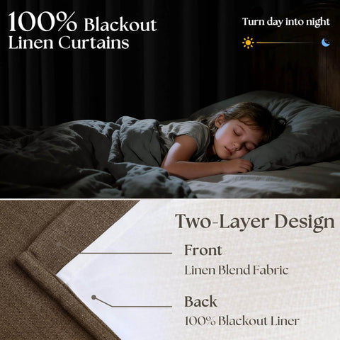 Dual Layer Blackout Curtains 102 Inch Length Two Panels Pinch Pleated For Sliding Glass Doors Flax Linen Texture in room