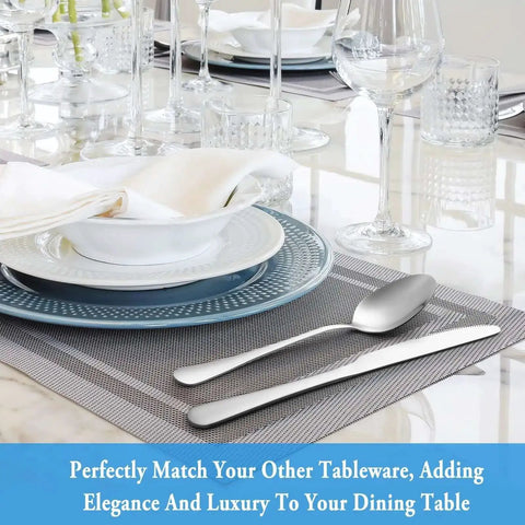 Big Value 16 Piece Dinner Spoon Set 7.3 Inch Tablespoons Premium Food Grade Stainless Steel Spoons on elegant table setting