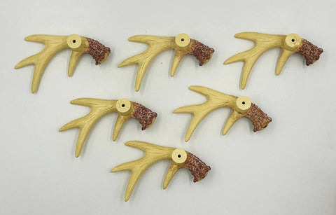 Antler Inspired Resin Cabinet Knobs Set Of 6 With Deer Horn Design, arranged on a light background, showcasing hand-painted details.