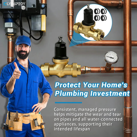 Brass NR3XL 1-1/4 in pressure reducing valve with double NPT threads and install kit on copper piping.