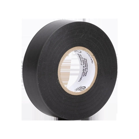 Economy Electrical Tape Three Quarter Inch Black Vinyl 60 Feet 7 Mil UL CSA showing side view of roll