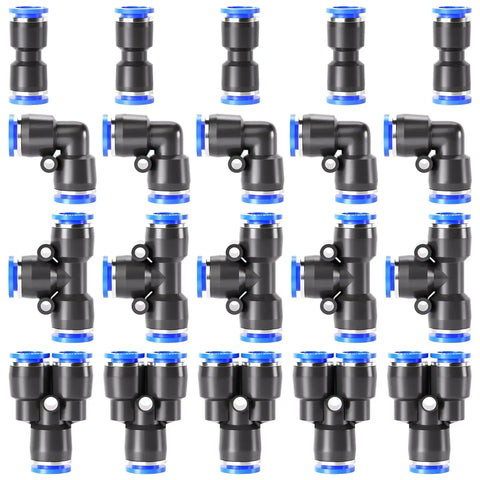 Push To Connect Pneumatic Fittings Kit 12mm OD 20 Piece Set With 5 Splitters 5 Elbows 5 Tees And 5 Straights for air lines