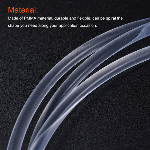 Clear PMMA fiber optic cable, 3 mm diameter, 1 m length, looped on black background for LED light guide