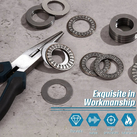 Thrust needle roller bearings with washers, 0.75 in bore, 1.25 in OD, steel, 10 sets