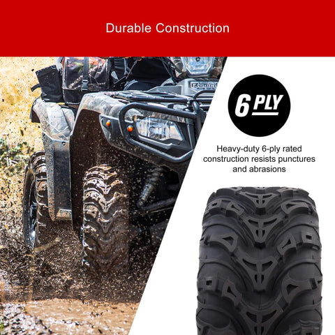 ATV with Mud Force ATV Tire Set 25x8-12 Front And 25x10-12 Rear, 6-Ply Heavy-Duty Bias Ply Off-Road Quad Tires in muddy terrain
