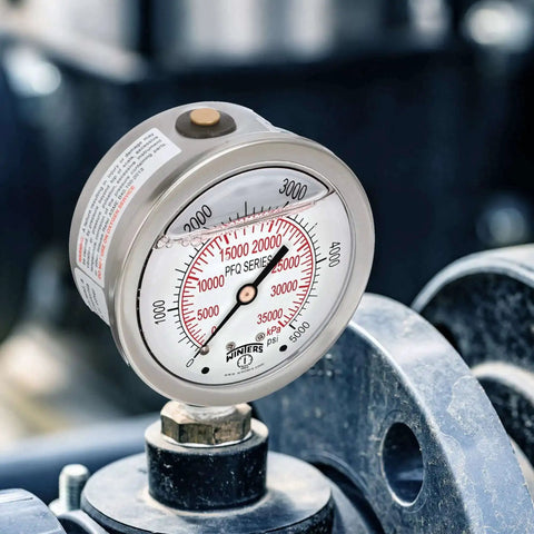 Industrial Pressure Gauge With Two And A Half Inch Dial, A Real Workhorse, Liquid Filled Brass Internals In A Stainless Steel Case