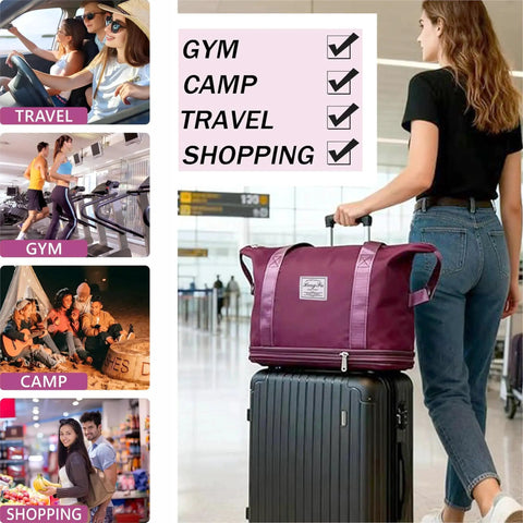 Expandable Foldable Duffel Bag With Detachable Rolling Wheels Converts From Wheeled Luggage To Carry On Tote at airport