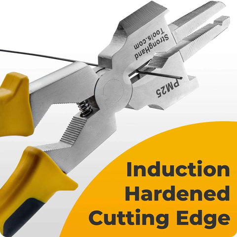 Close-up of versatile all-in-one welding pliers kit with slag hammer, scraper, flat face hammer, and files, 8-inch tool