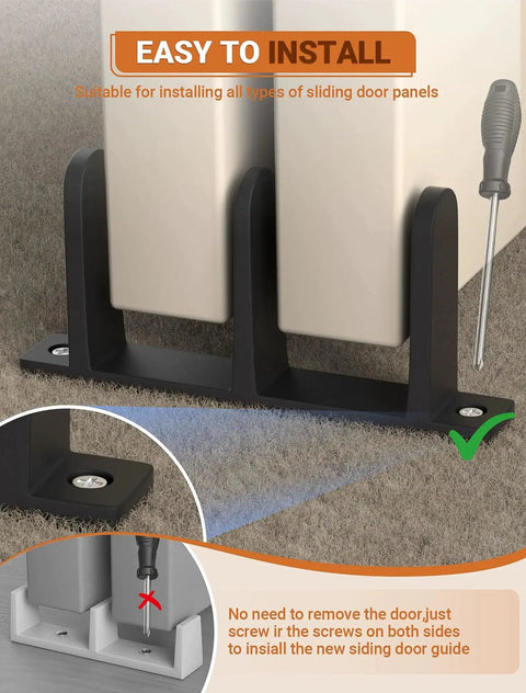 Closet Door Floor Guide Kit 4 Pack For 1-3/8 Inch Doors Universal Fit Keeps Sliding Doors Stable And Quiet On The Track With Durable Plastic Guides Two Mounting Options Includes 8 Screws With Anchors And 4 Adhesive Pads Black.