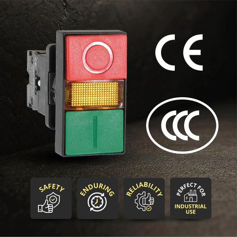 Double Head Push Button With Signal Lamp For On Off Start Stop Control In Industrial Equipment And Panel Mounts Boss Level Heavy Duty Switch