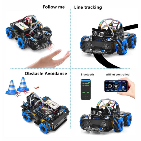 Mecanum Wheels Omni Directional Robot Car Kit For Arduino Mega2560 STEM Education with Bluetooth and WiFi control features