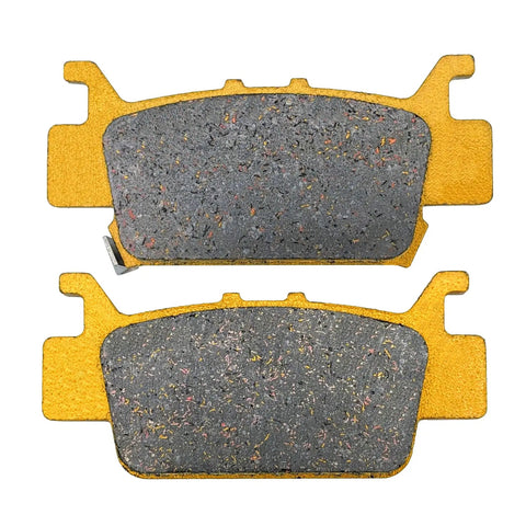Top view: ceramic brake pads for Honda Pioneer 1000; front and rear set with yellow backing plates