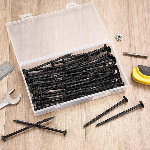 Heavy Duty Exterior Wood Screws No 14 X 4 Inch, 50 Piece Set With Self Drilling Tips And Serrated Threads in storage box