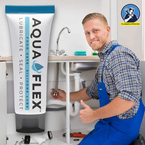 Plumber with Premium Silicone Lubricant Grease NSF H1 Food Grade for seals and pumps under sink installation