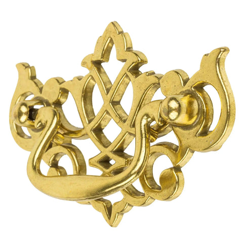 Chippendale Style Satin Brass Drawer Bail Pull for antique cabinets and furniture reproductions, 2-1/2 in center-to-center, ornate design