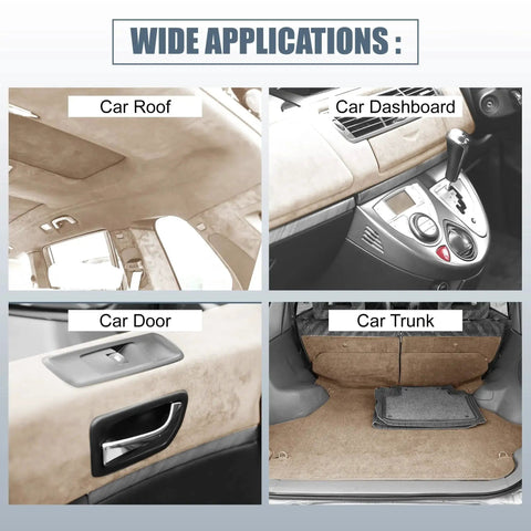 Beige Suede Headliner Fabric With 3mm Foam Backing For Car Truck SUV Interior shown on roof, dashboard, door, and trunk