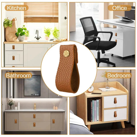 12 Pack Leather Drawer Pulls Set Handcrafted Leather Handles For Dresser Cabinets Drawers And Closet Doors Brown