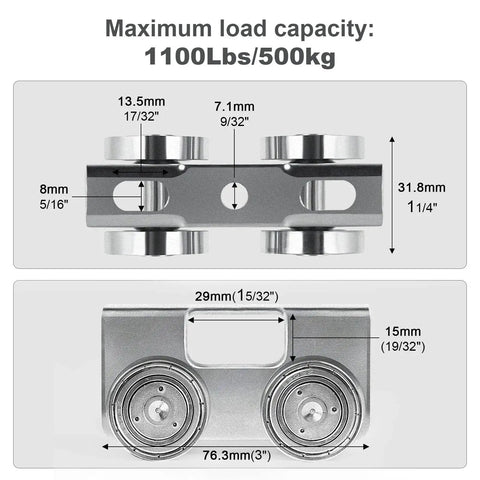 Upgraded Four Wheel Trolley Assembly For Light Duty Use With All Strut Channel One And Five Eighths Inches Or Taller Pack Of Four High Precision Welded Bearing And Pin Shaft For Stable Load And Smooth Operation, side view with dimensions.