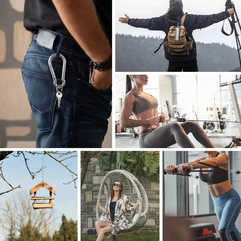 Durable 1.57 Inch Galvanized Iron Carabiner Clips 32 Pack For Camping And Keys used on jeans, backpacks, fitness, bird feeders, and swings.