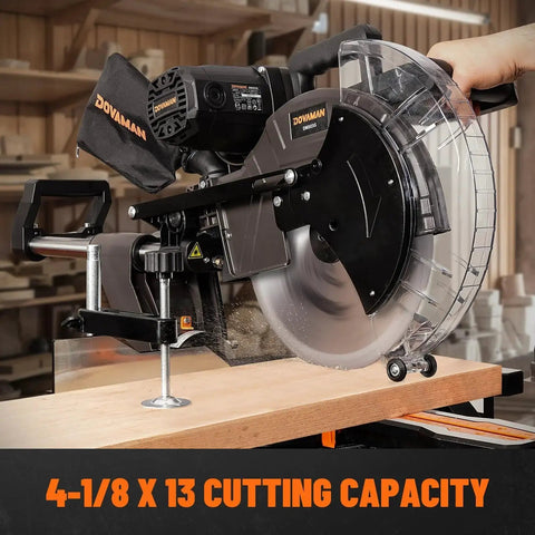 Powerful 12 Inch Dual Bevel Sliding Miter Saw With Ambidextrous Operation And Laser Guide Dovaman 3800 RPM cutting wood