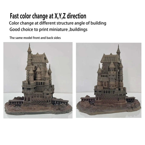 Model buildings made with Rock Stone Colored PLA Filament 1.75mm Multi Color 1kg Spool for Ender 3 CR 10 showing texture and color