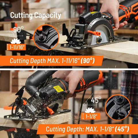 Beast Mode Circular Saw 5.8A With Laser Guide And Metal Handle Includes Six Blades For Wood Plastic Metal And Tile