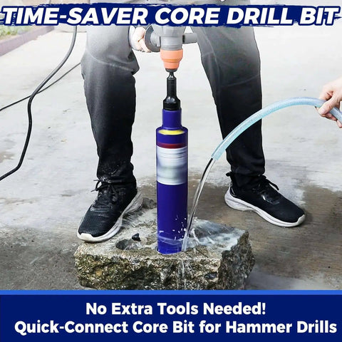 3 Inch Concrete Core Drill Bit With SDS Max Adapter Kit One And A Quarter Inch 7 UNC Thread 14 Inch Cutting Depth in use on concrete